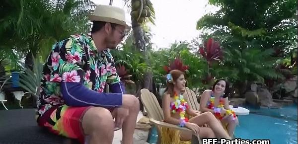  Luau turns into a wild foursome with surprise dick